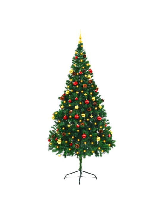 Vánoční stromek s LED osvětlením a baňkami zelený 210 cm