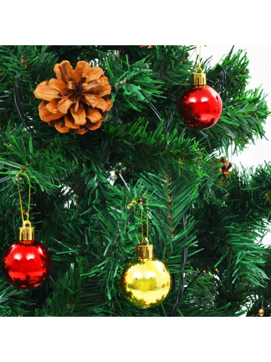 Vánoční stromek s LED osvětlením a baňkami zelený 210 cm