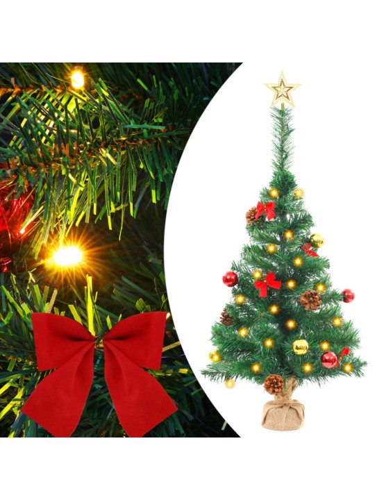 Vánoční stromek s LED osvětlením a baňkami zelený 64 cm