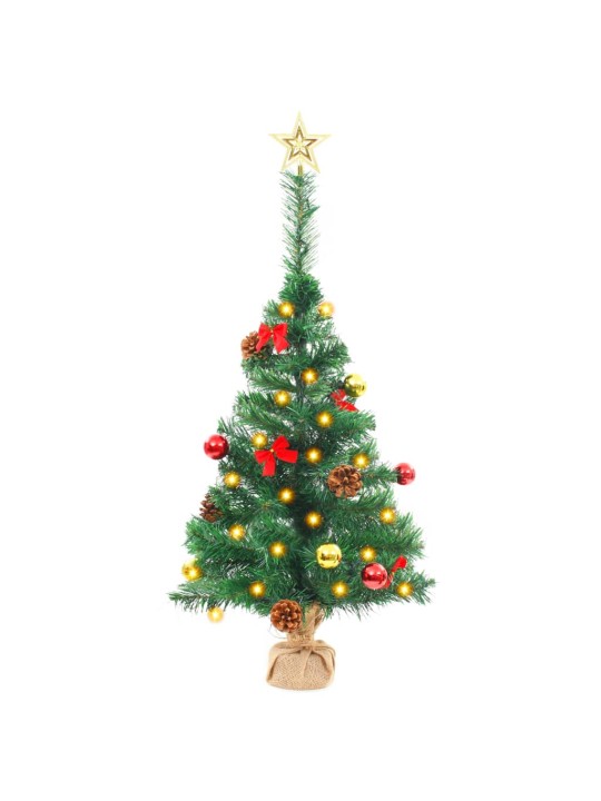 Vánoční stromek s LED osvětlením a baňkami zelený 64 cm