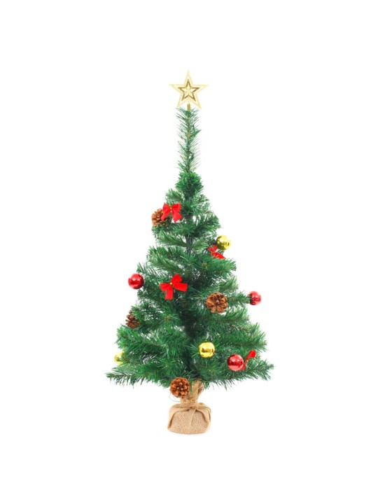 Vánoční stromek s LED osvětlením a baňkami zelený 64 cm