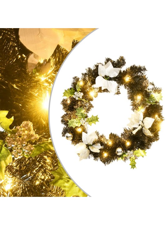 Vánoční věnec s LED diodami černý 60 cm PVC