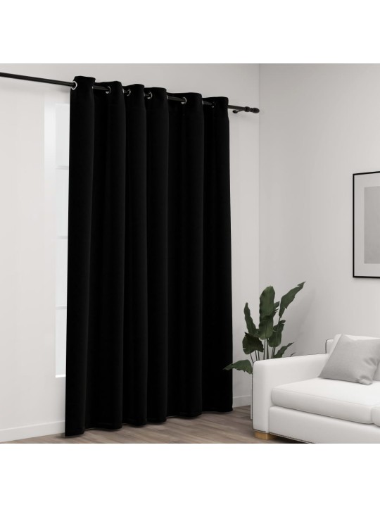 Zatemňovací závěs s kroužky vzhled lnu černý 290 x 245 cm