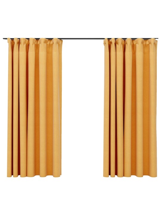 Zatemňovací závěsy s háčky vzhled lnu 2 ks žluté 140 x 175 cm