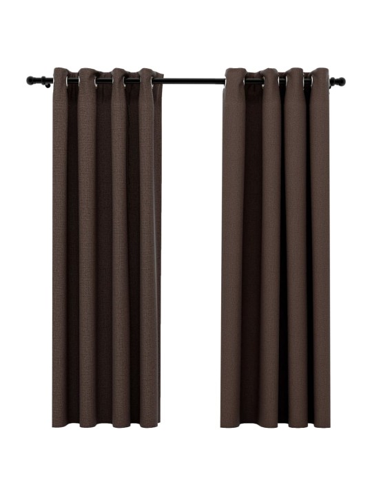 Zatemňovací závěsy s kroužky vzhled lnu 2 ks taupe 140 x 175 cm