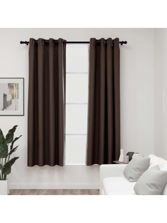Zatemňovací závěsy s kroužky vzhled lnu 2 ks taupe 140 x 175 cm