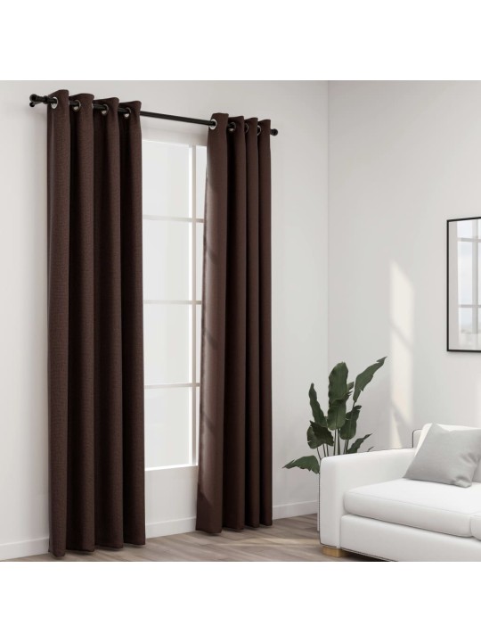 Zatemňovací závěsy s kroužky vzhled lnu 2 ks taupe 140 x 245 cm