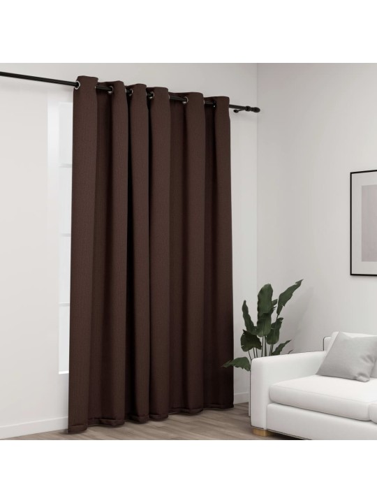 Zatemňovací závěs s kroužky vzhled lnu taupe 290 x 245 cm
