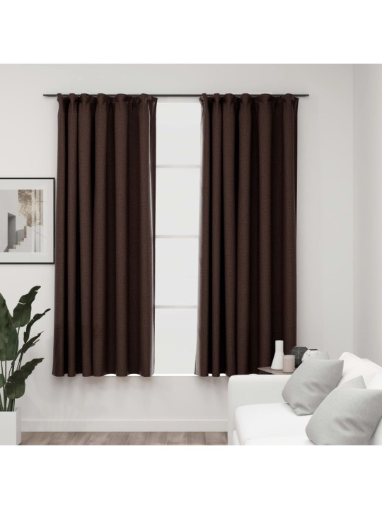Zatemňovací závěsy s háčky vzhled lnu 2 ks taupe 140 x 175 cm