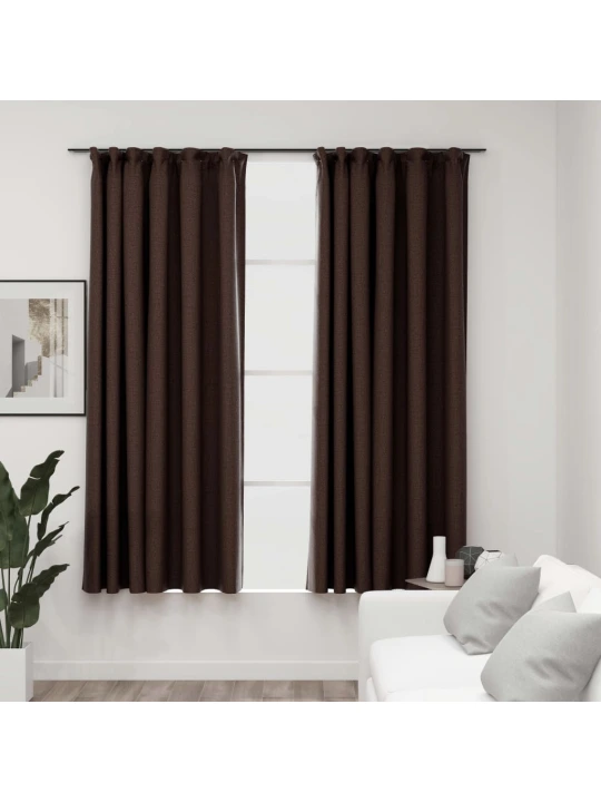 Zatemňovací závěsy s háčky vzhled lnu 2 ks taupe 140 x 175 cm