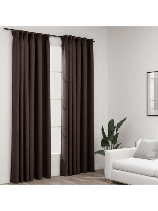 Zatemňovací závěsy s háčky vzhled lnu 2 ks taupe 140 x 225 cm