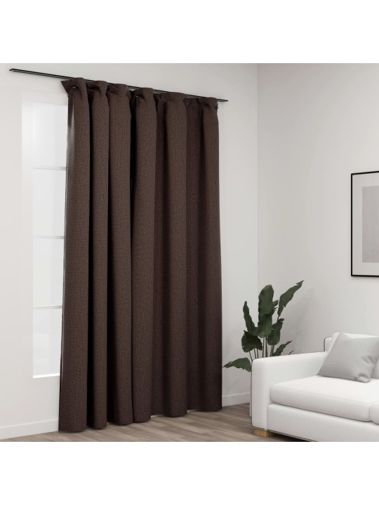 Zatemňovací závěs s háčky vzhled lnu taupe 290 x 245 cm