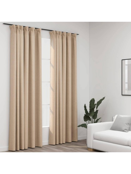 Zatemňovací závěsy s háčky vzhled lnu 2 ks béžové 140 x 245 cm