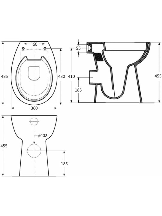 Vysoké WC bez okraje měkké zavírání 7 cm zvýšená výška keramika