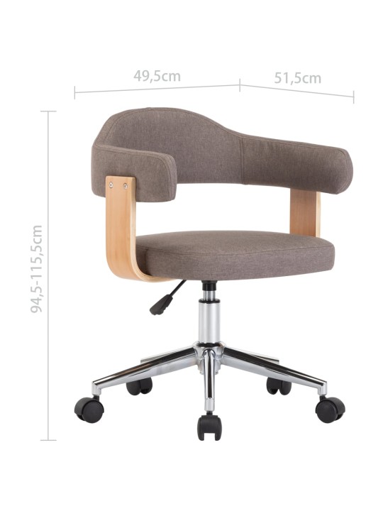 Otočná kancelářská židle taupe ohýbané dřevo a textil