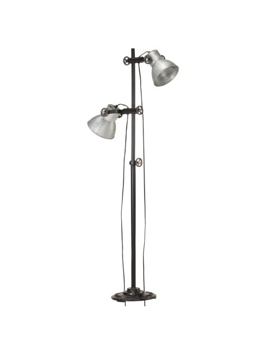 Podlahová lampa se 2 svítidly stříbrná E27 litina