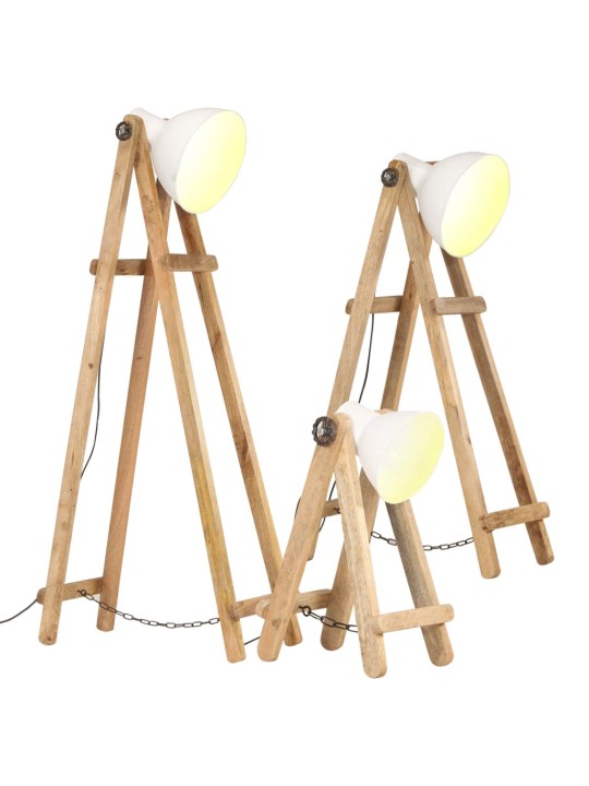 Stojací lampy 3 ks bílé E27 masivní mangovníkové dřevo