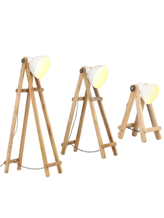 Stojací lampy 3 ks bílé E27 masivní mangovníkové dřevo