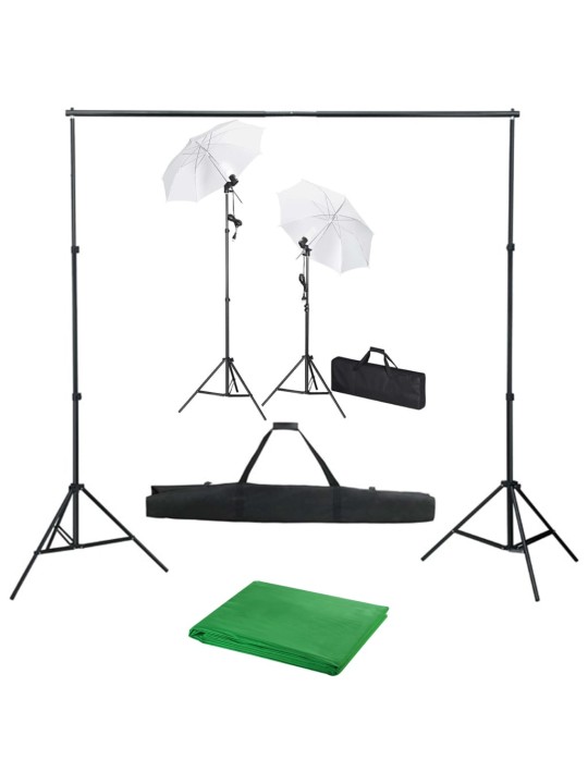Foto studio set s fotopozadím, osvětlením a deštníky
