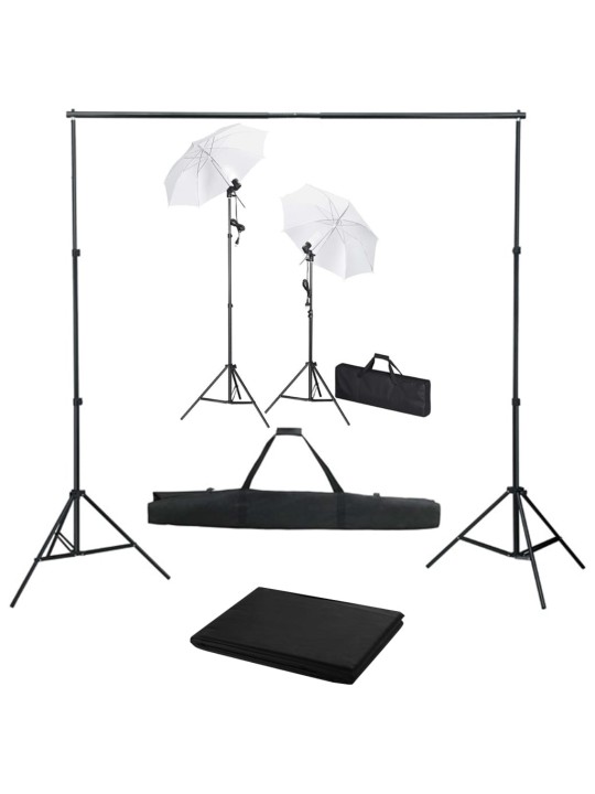 Foto studio set s fotopozadím, osvětlením a deštníky