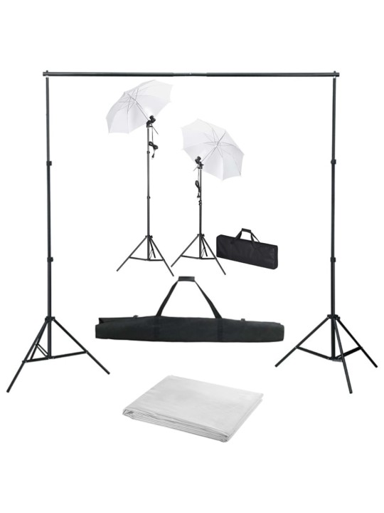 Foto studio set s fotopozadím, osvětlením a deštníky