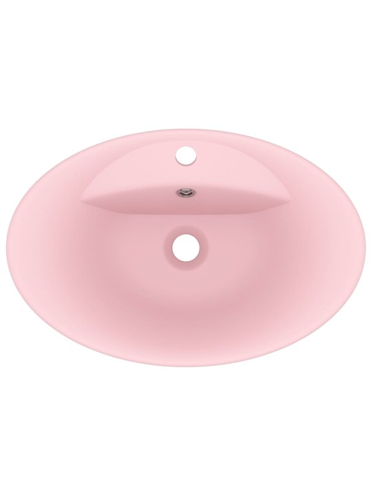 Luxusní umyvadlo přepad oválné matné růžové 58,5x39 cm keramika