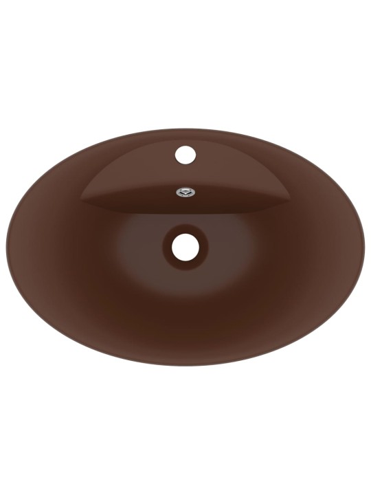 Luxusní umyvadlo přepad oválné tmavě hnědé 58,5x39 cm keramika