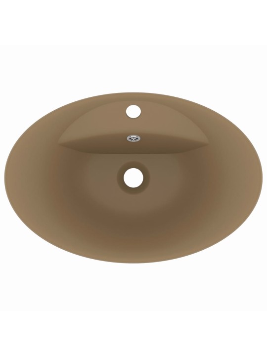 Luxusní umyvadlo přepad oválné matné krémové 58,5x39cm keramika