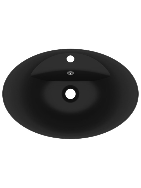 Luxusní umyvadlo přepad oválné matné černé 58,5x39 cm keramika