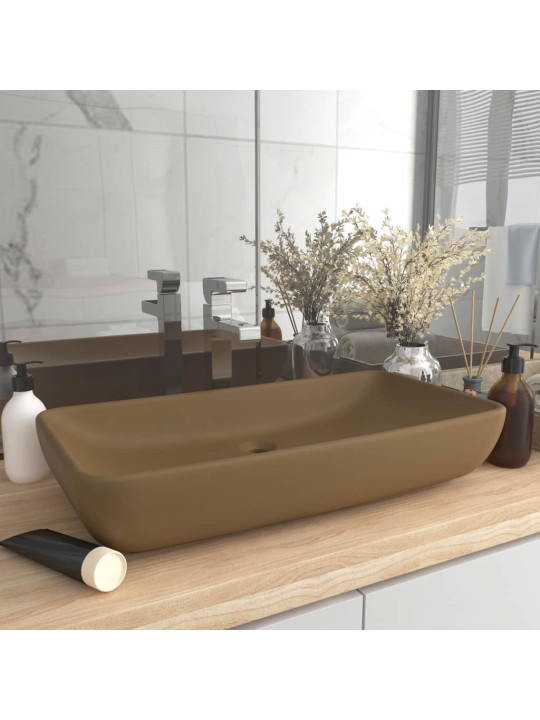 Luxusní umyvadlo obdélníkové matné krémové 71 x 38 cm keramické