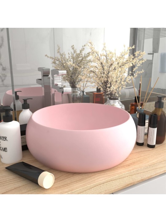 Luxusní umyvadlo kulaté matné růžové 40 x 15 cm keramické