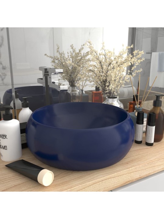 Luxusní umyvadlo kulaté matné tmavě modré 40 x 15 cm keramické