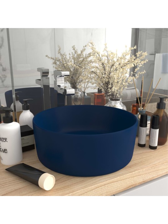 Luxusní umyvadlo kulaté matné tmavě modré 40 x 15 cm keramické