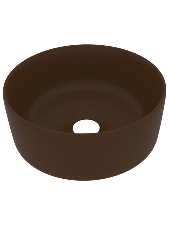 Luxusní umyvadlo kulaté matné tmavě hnědé 40 x 15 cm keramické