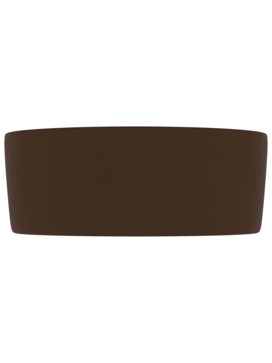 Luxusní umyvadlo kulaté matné tmavě hnědé 40 x 15 cm keramické