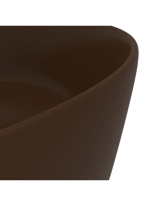 Luxusní umyvadlo kulaté matné tmavě hnědé 40 x 15 cm keramické