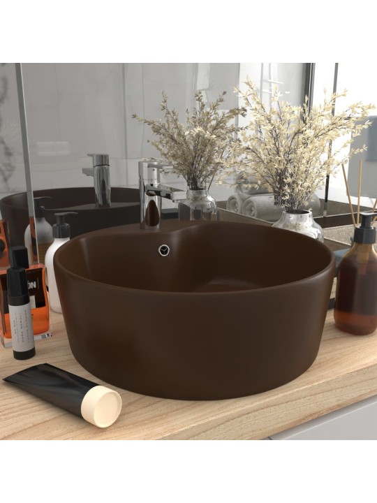 Luxusní umyvadlo přepad matné tmavě hnědé 36 x 13 cm keramické