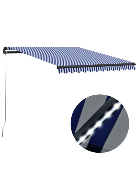 Ručně zatahovací markýza s LED světlem 300x250 cm modrá a bílá