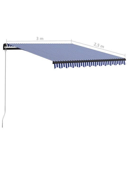 Ručně zatahovací markýza s LED světlem 300x250 cm modrá a bílá