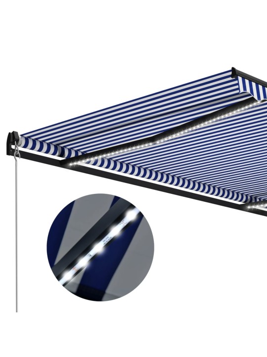 Ručně zatahovací markýza s LED světlem 300x250 cm modrá a bílá