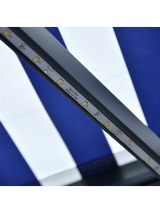 Ručně zatahovací markýza s LED světlem 300x250 cm modrá a bílá