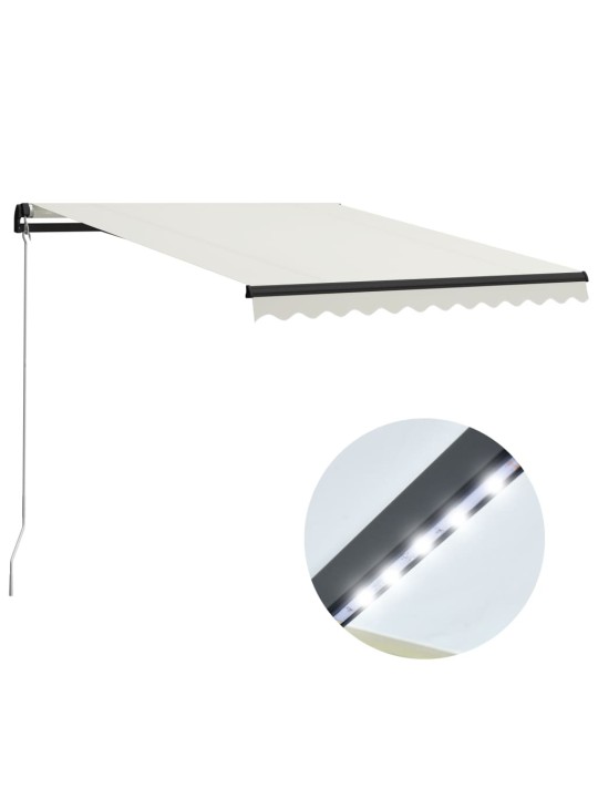 Ručně zatahovací markýza s LED světlem 300 x 250 cm krémová