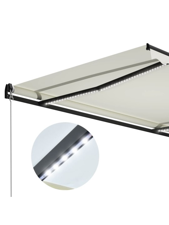 Ručně zatahovací markýza s LED světlem 300 x 250 cm krémová