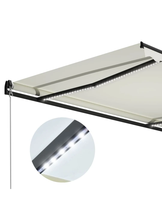 Ručně zatahovací markýza s LED světlem 300 x 250 cm krémová