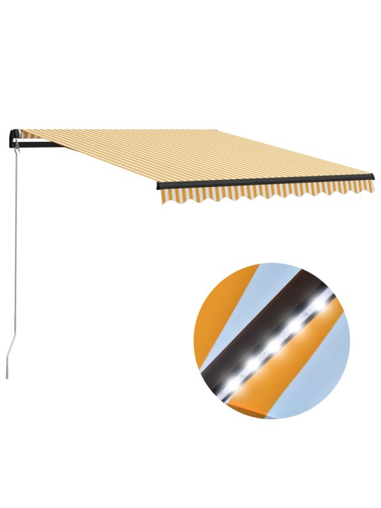 Ručně zatahovací markýza s LED světlem 300 x 250 cm žluto-bílá