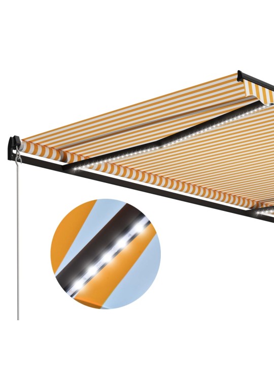 Ručně zatahovací markýza s LED světlem 300 x 250 cm žluto-bílá