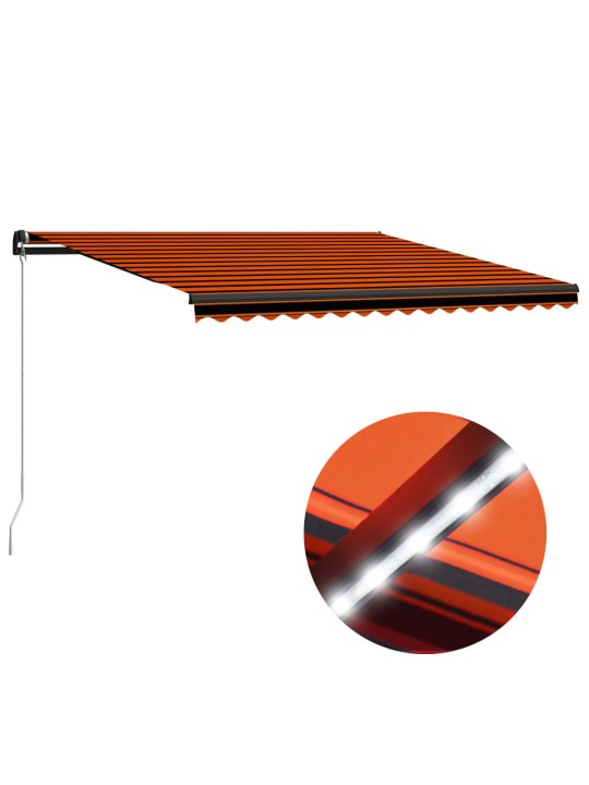 Ručně zatahovací markýza s LED světlem 450x300 cm oranžovohnědá