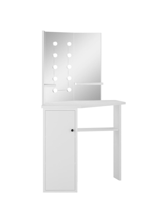 Rohový toaletní stolek na líčení s LED světlem bílý