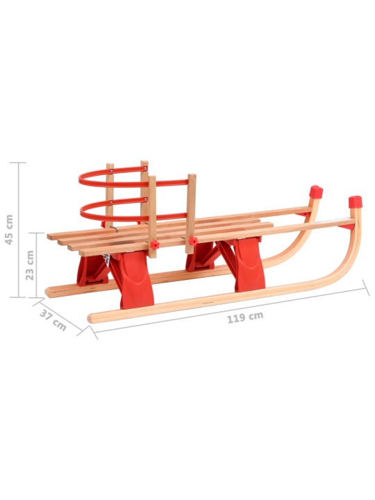 Skládací sněžné sáně s opěradlem 119 cm dřevěné