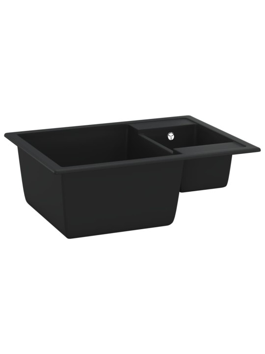 Kuchyňský dřez s přepadem otvorem dvojitý černý žula